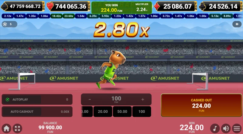 Cashybara Athletics Edition – vellykket cash-out og utbetaling av gevinst